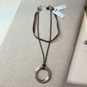 NWT WHBM brown leather choker with gold circles